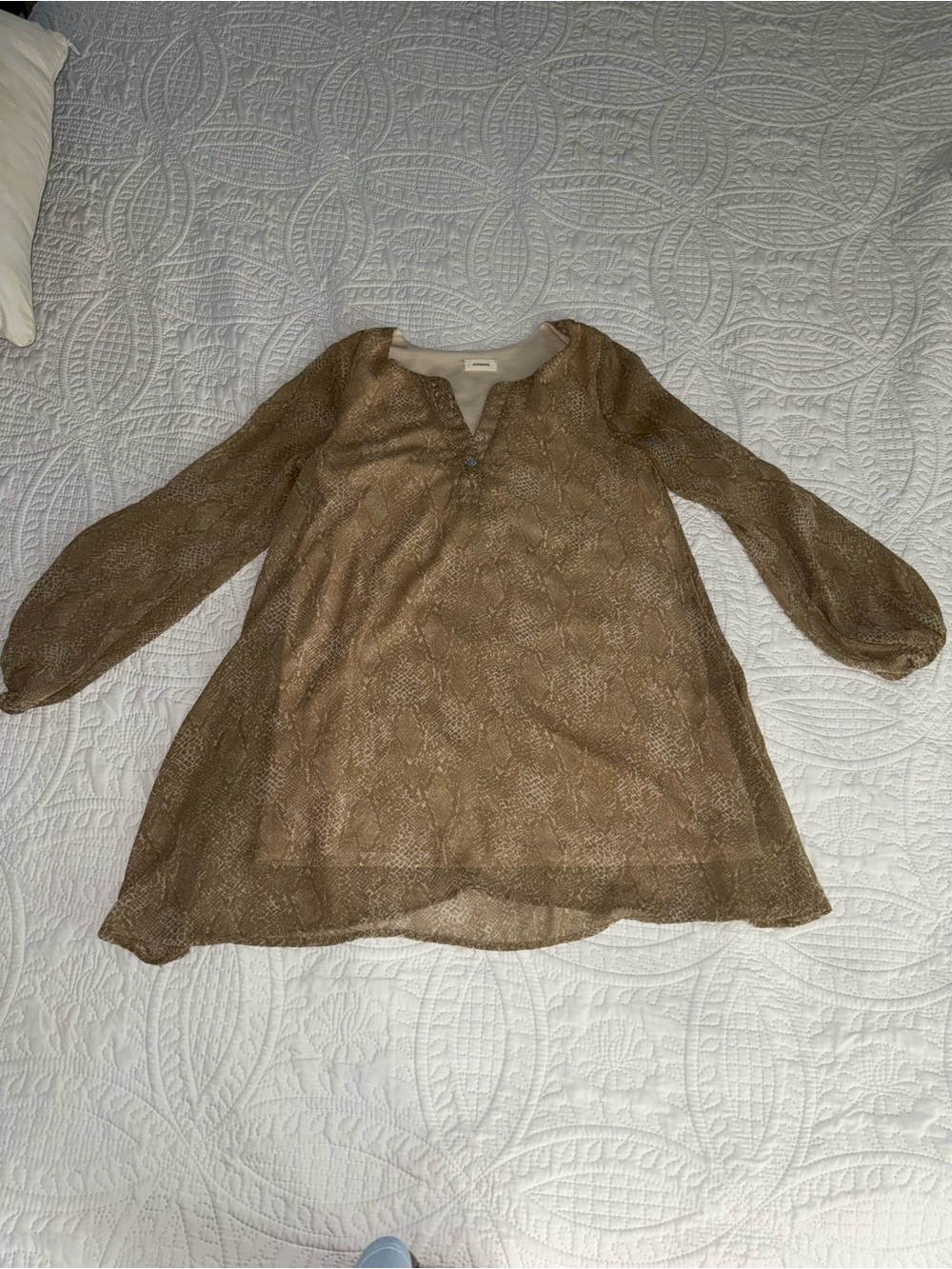 Women's Sheer Brown Long-Sleeve Tunic Top